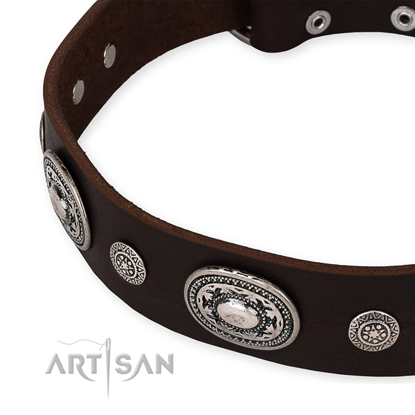 Top rate natural genuine leather dog collar handmade for your handsome four-legged friend