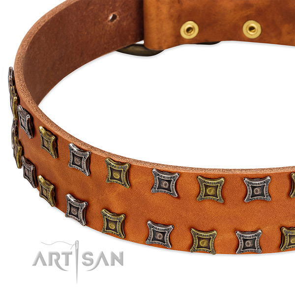 Gentle to touch genuine leather dog collar for your attractive pet
