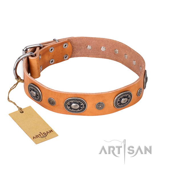Flexible full grain genuine leather collar created for your four-legged friend