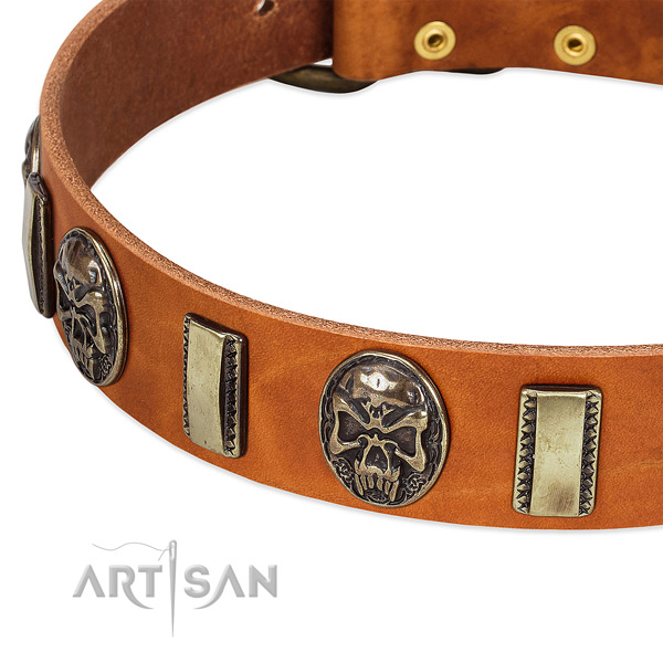 Rust-proof D-ring on full grain genuine leather dog collar for your pet