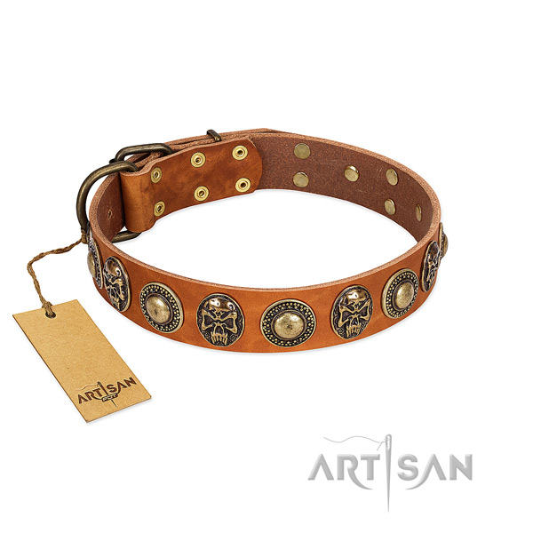 Easy adjustable full grain natural leather dog collar for walking your pet