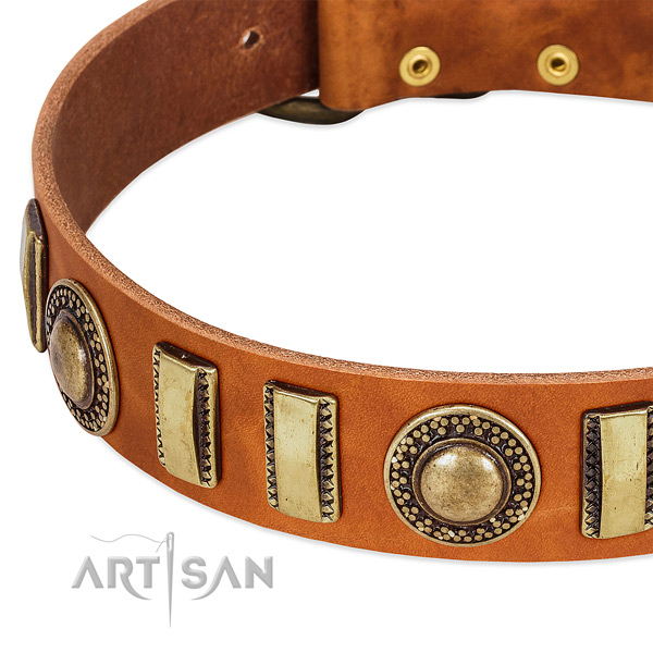 Soft to touch full grain leather dog collar with durable D-ring