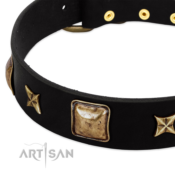 Genuine leather dog collar with fashionable decorations