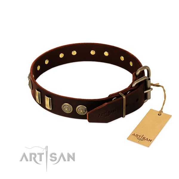 Rust resistant traditional buckle on leather dog collar for your doggie