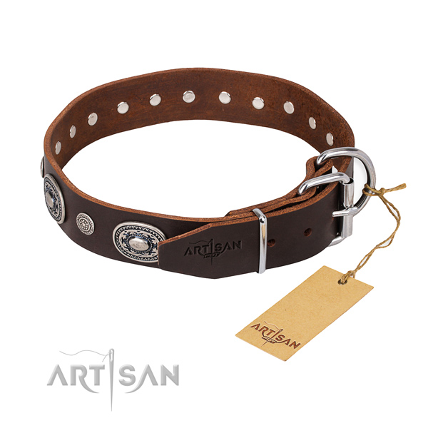 Top rate full grain natural leather dog collar handmade for fancy walking