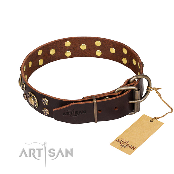Easy wearing embellished dog collar of top quality leather
