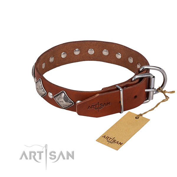 Daily walking decorated dog collar of best quality natural leather