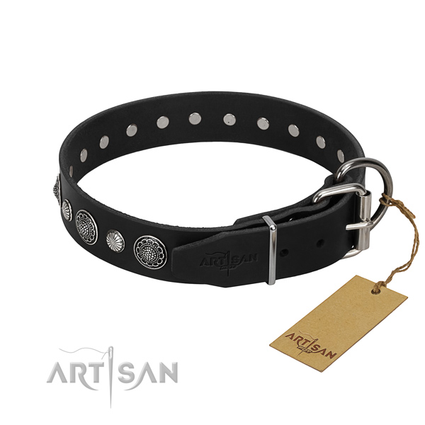 Durable full grain leather dog collar with designer embellishments