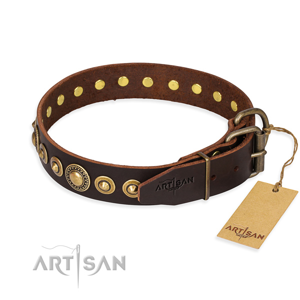 Strong natural genuine leather dog collar handmade for daily use