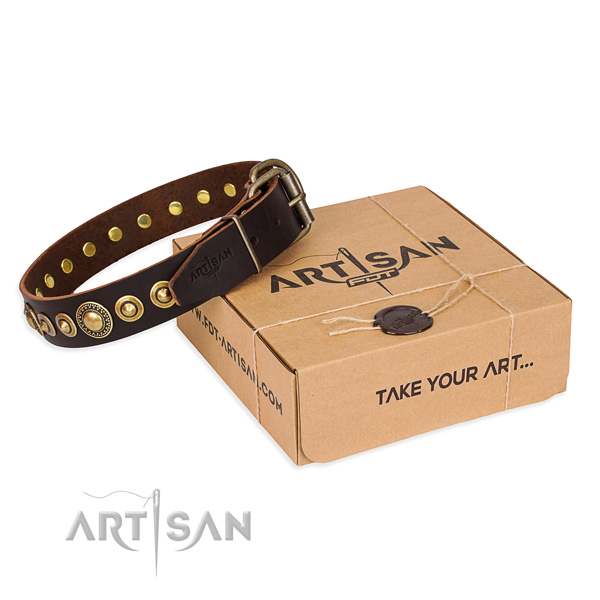 Gentle to touch full grain leather dog collar crafted for everyday use