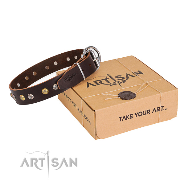 High quality full grain leather dog collar handmade for comfy wearing