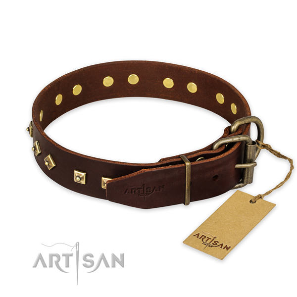 Corrosion resistant hardware on full grain natural leather collar for basic training your pet