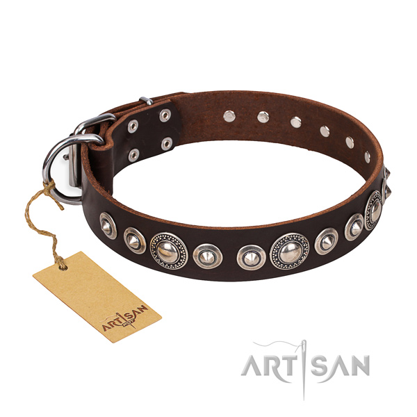 Top notch embellished dog collar of full grain genuine leather
