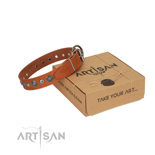 Natural leather collar with corrosion resistant traditional buckle for your attractive dog