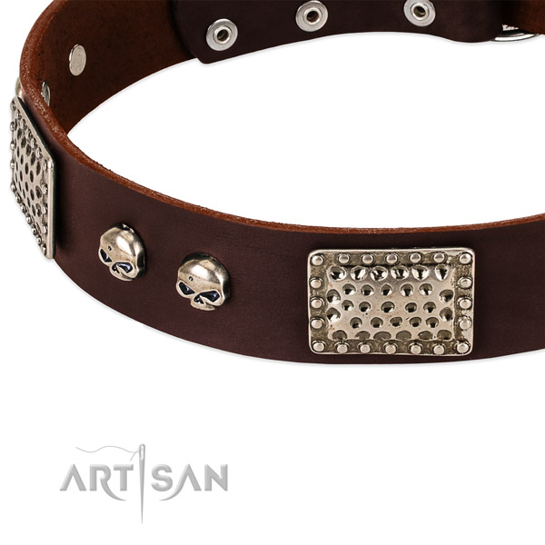 Strong decorations on genuine leather dog collar for your dog