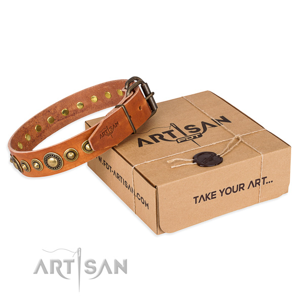 High quality full grain genuine leather dog collar crafted for comfortable wearing