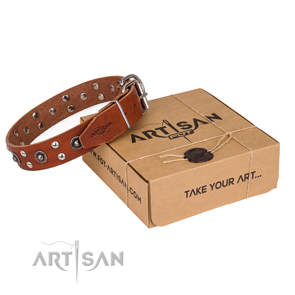 Rust resistant fittings on genuine leather collar for your handsome dog