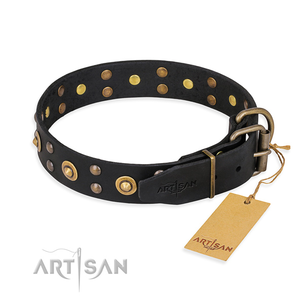 Corrosion resistant fittings on genuine leather collar for your lovely canine