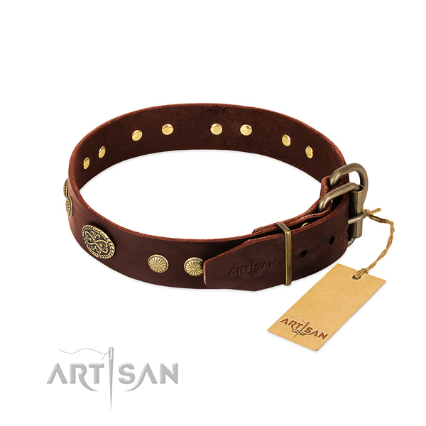 Corrosion proof studs on full grain genuine leather dog collar for your four-legged friend