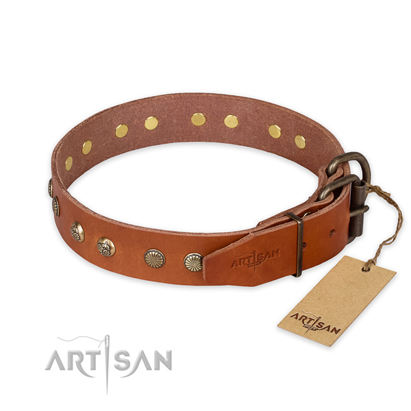 Rust resistant buckle on leather collar for your stylish pet