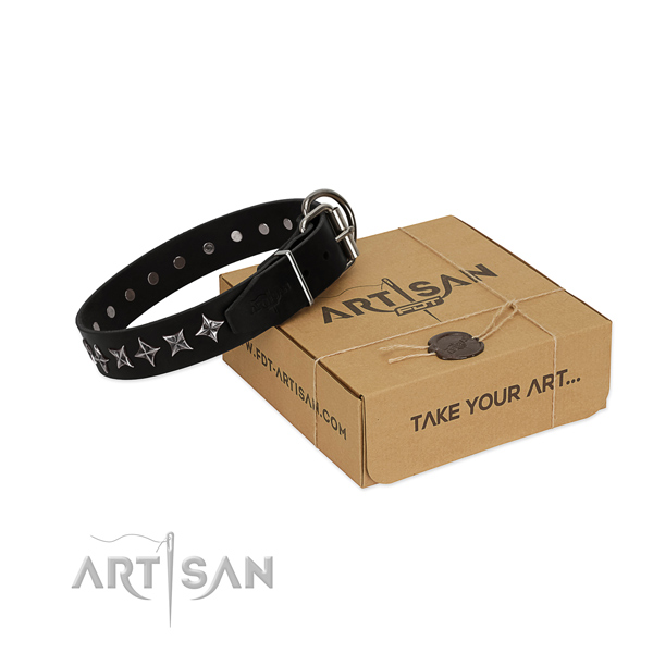 Comfortable wearing dog collar of best quality full grain leather with studs
