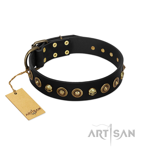 Natural leather collar with inimitable decorations for your doggie