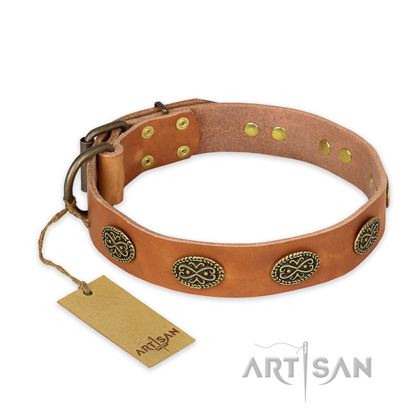 Significant full grain genuine leather dog collar with rust resistant hardware