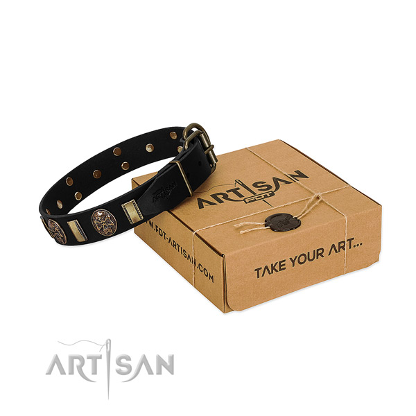Top quality full grain natural leather collar for your stylish four-legged friend