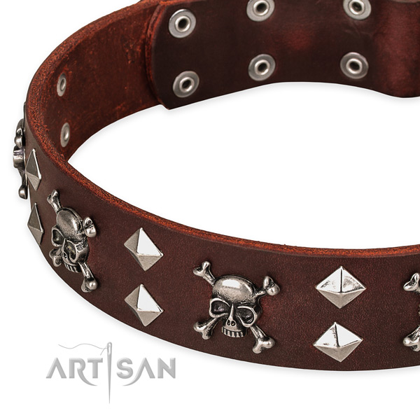 Basic training adorned dog collar of fine quality full grain natural leather
