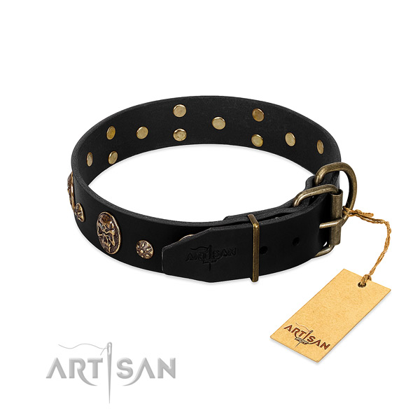 Strong embellishments on full grain natural leather dog collar for your canine