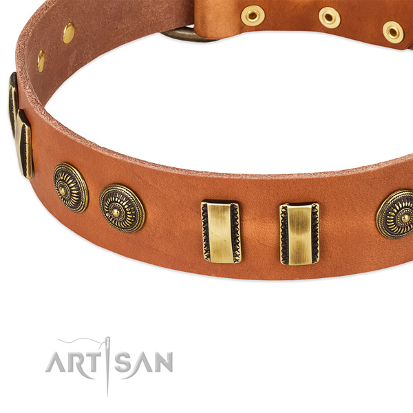 Durable hardware on natural leather dog collar for your dog